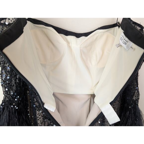 Teri Jon Rickie Freeman Sequin Overlay Formal Dress w/ Feathers Black 4 - Picture 11 of 14